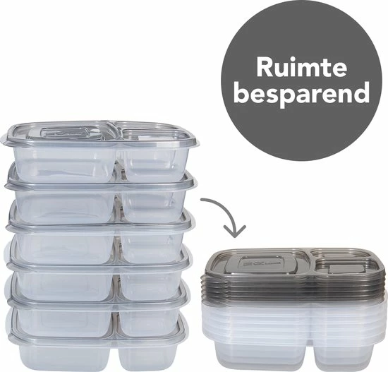 Lock&Lock Meal Prep Bakjes - Diepvriesbakjes - Vershoudbakjes Set Met Deksel - Magnetron Bakjes - Met 3 Compartimenten - Stevig En Herbruikbaar - BPA Vrij - Set Van 6 Stuks - 965ml 6 Lock&Lock Meal Prep Bakjes - Diepvriesbakjes - Vershoudbakjes Set Met Deksel - Magnetron Bakjes - Met 3 Compartimenten - Stevig En Herbruikbaar - BPA Vrij - Set Van 6 Stuks - 965ml - Afbeelding 6