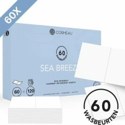 Cosmeau Wasstrips 60 Wasbeurten Zeebries Wasmiddel Wasvellen Detergent Sheets Eco Laundry Strips - Plasticvrij Biologisch Eco