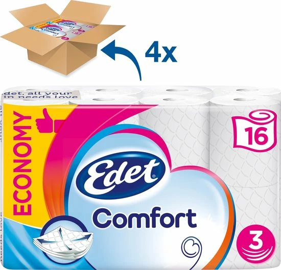 Edet Comfort - 3-laags Wc Papier - 64 Rollen 2 Edet Comfort - 3-laags Wc Papier - 64 Rollen - Afbeelding 2