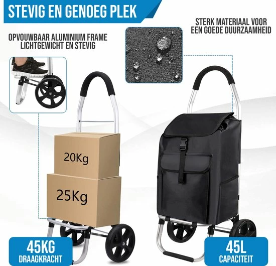 Strex Boodschappentrolley Met Wielen - Opvouwbaar - Afneembare Boodschappentas - Boodschappenwagen 3 Strex Boodschappentrolley Met Wielen - Opvouwbaar - Afneembare Boodschappentas - Boodschappenwagen - Afbeelding 3