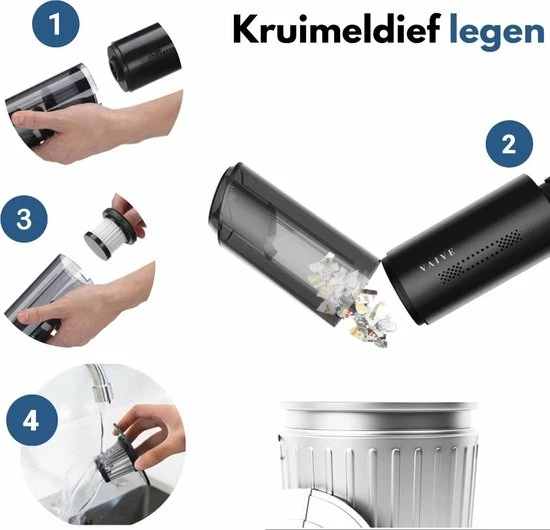 VAIVE Kruimelzuiger Snoerloos - Incl. Opzetstukken - Modern - Handstofzuiger 4 VAIVE Kruimelzuiger Snoerloos - Incl. Opzetstukken - Modern - Handstofzuiger - Afbeelding 4