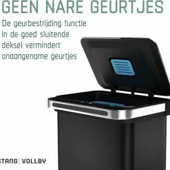Prullenbak Met Sensor - 60 L - Zwart - Afvalscheiding Vuilbak StangVollby Halden - RVS - 4 Vakken - Automatisch Lucht Filter - 60 Liter (2×18L + 2×12L) - Automatische Soft Close Deksel Met Infrarood Sensor - 4 Vaks Afvalemmer - Bacterie Filter -SolisVac Plus Shop 550x534 4