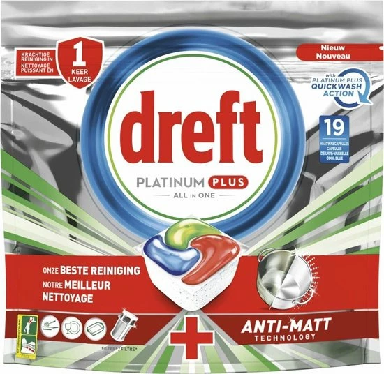 Dreft Platinum Plus All In One - Vaatwastabletten - Voordeelverpakking 5x19 Stuks 2 Dreft Platinum Plus All In One - Vaatwastabletten - Voordeelverpakking 5x19 Stuks - Afbeelding 2