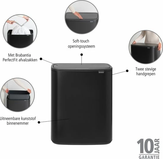 Brabantia Bo Touch Bin Prullenbak - 60 L - Matt Black 3 Brabantia Bo Touch Bin Prullenbak - 60 L - Matt Black - Afbeelding 3