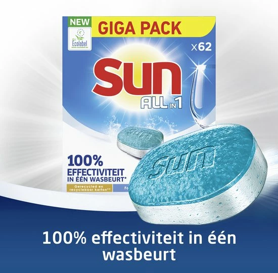 Sun All-in 1 Normaal Vaatwastabletten - 62 Tabletten - Voordeelverpakking 6 Sun All-in 1 Normaal Vaatwastabletten - 62 Tabletten - Voordeelverpakking - Afbeelding 6