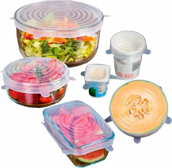 Merkloos Senobia Kitchen Princess Siliconen Deksels - Herbruikbaar - 6 Stuks - Transparant 1 Merkloos Senobia Kitchen Princess Siliconen Deksels - Herbruikbaar - 6 Stuks - Transparant