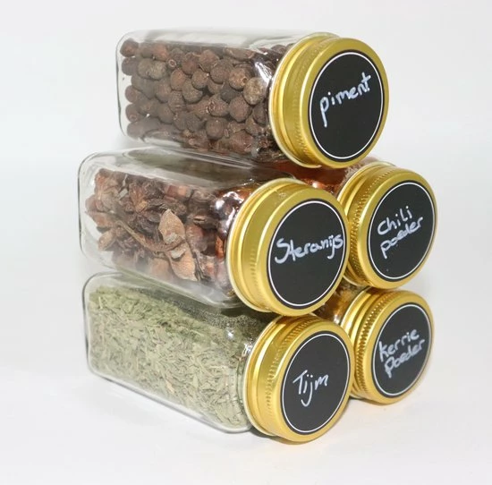 24 Glazen Kruidenpotjes Vierkant Met Deksel - Kruidenstrooier - Voorraadpotten - Keuken Organizer - Complete Set Met Strooideksels, Voorbedrukte & Blanco Stickers, Trechter En Stift - Inhoud 120 Ml - Goud 11 24 Glazen Kruidenpotjes Vierkant Met Deksel - Kruidenstrooier - Voorraadpotten - Keuken Organizer - Complete Set Met Strooideksels, Voorbedrukte & Blanco Stickers, Trechter En Stift - Inhoud 120 Ml - Goud - Afbeelding 11