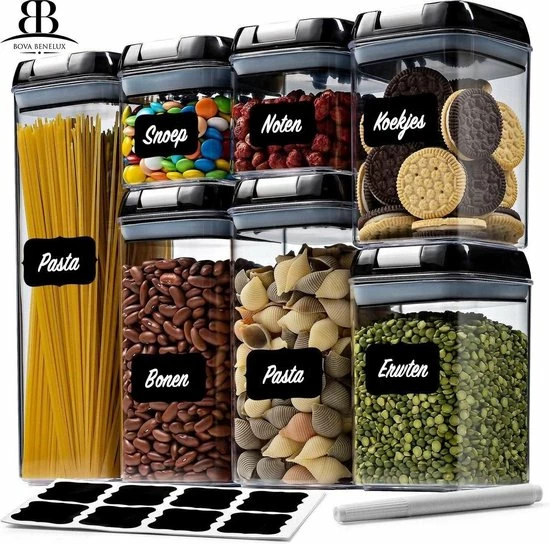 Grilla Voorraadpotten - Luchtdichte Deksels - 7 Stuks - Voorraadbussen - Kunststof 1 Grilla Voorraadpotten - Luchtdichte Deksels - 7 Stuks - Voorraadbussen - Kunststof