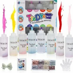 CREACOL Tie Dye Kit – 8 Kleuren 120 Ml – Tie Dye Set – Knutselen Meisjes - Sinterklaas Cadeautjes - 36+ Projecten
