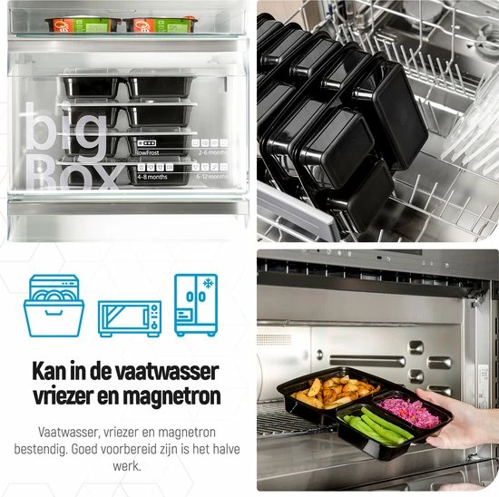 Meal Prep Bakjes - 10 Stuks - 3 Compartimenten - Lunchbox - Diepvriesbakjes - Vershoudbakjes - Plastic Bakjes Met Deksel - Magnetron Bakjes Met Deksel - Meal Prep - Vershouddoos - 1L - BPA Vrij – Fitcrafters 2 Meal Prep Bakjes - 10 Stuks - 3 Compartimenten - Lunchbox - Diepvriesbakjes - Vershoudbakjes - Plastic Bakjes Met Deksel - Magnetron Bakjes Met Deksel - Meal Prep - Vershouddoos - 1L - BPA Vrij – Fitcrafters - Afbeelding 2