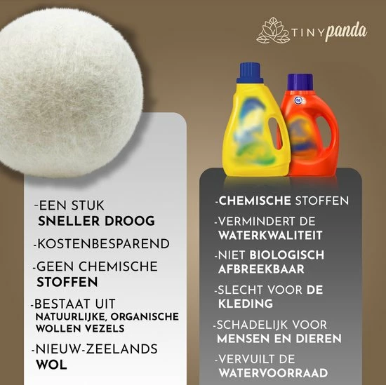 Droger Ballen XL 6 Stuks Inclusief Lavendelolie – Zero Waste Dryer Balls - Duurzaam – Wasverzachter – Herbruikbare Drogerballen – Droogt De Was Sneller – Tiny Panda 9 Droger Ballen XL 6 Stuks Inclusief Lavendelolie – Zero Waste Dryer Balls - Duurzaam – Wasverzachter – Herbruikbare Drogerballen – Droogt De Was Sneller – Tiny Panda - Afbeelding 9