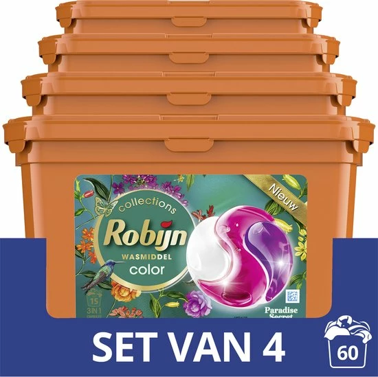 Robijn Paradise Secret 3 In 1 Wascapsules - 4 X 15 Wasbeurten - Voordeelverpakking 1 Robijn Paradise Secret 3 In 1 Wascapsules - 4 X 15 Wasbeurten - Voordeelverpakking