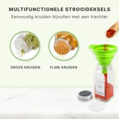 S.old 24 Glazen Kruidenpotjes Vierkant Met Deksel - Kruidenstrooier - Complete Set Met Strooideksels, Voorbedrukte Stickers En Trechter - Inhoud 120 Ml - 10,5 X 4,3 Cm -SolisVac Plus Shop 550x550 10