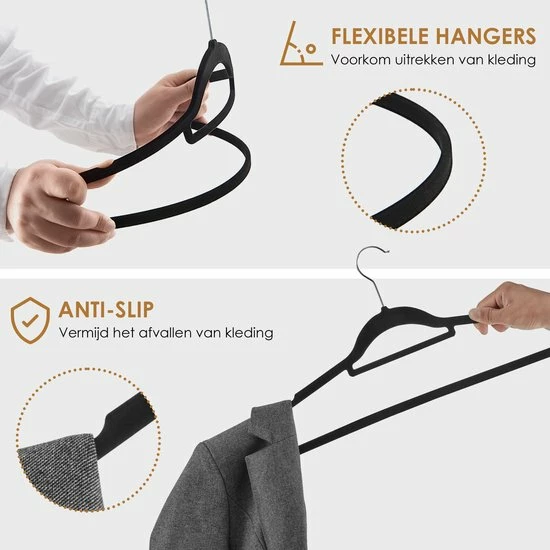 ACAZA - 50 Anti-slip Kleerhangers - Ultra-dunne Kledinghangers Met Fluweel - Kapstokken - Zwart 3 ACAZA - 50 Anti-slip Kleerhangers - Ultra-dunne Kledinghangers Met Fluweel - Kapstokken - Zwart - Afbeelding 3