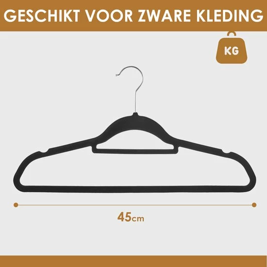 ACAZA - 50 Anti-slip Kleerhangers - Ultra-dunne Kledinghangers Met Fluweel - Kapstokken - Zwart 4 ACAZA - 50 Anti-slip Kleerhangers - Ultra-dunne Kledinghangers Met Fluweel - Kapstokken - Zwart - Afbeelding 4