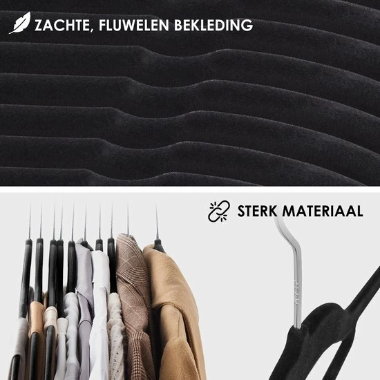 ACAZA - 50 Anti-slip Kleerhangers - Ultra-dunne Kledinghangers Met Fluweel - Kapstokken - Zwart 5 ACAZA - 50 Anti-slip Kleerhangers - Ultra-dunne Kledinghangers Met Fluweel - Kapstokken - Zwart - Afbeelding 5