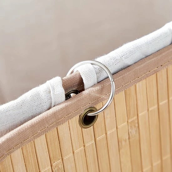 Merkloos Bamboe Wasmand Met Deksel, Katoenen Zak En Handvaten - 72L - Natuurlijk Bruin 6 Merkloos Bamboe Wasmand Met Deksel, Katoenen Zak En Handvaten - 72L - Natuurlijk Bruin - Afbeelding 6