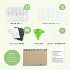 S.old 24 Glazen Kruidenpotjes Vierkant Met Deksel - Kruidenstrooier - Complete Set Met Strooideksels, Voorbedrukte Stickers En Trechter - Inhoud 120 Ml - 10,5 X 4,3 Cm -SolisVac Plus Shop 550x550 12