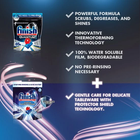 Finish Quantum Ultimate Infinity Shine Vaatwastabletten - 80 Capsules 2 Finish Quantum Ultimate Infinity Shine Vaatwastabletten - 80 Capsules - Afbeelding 2
