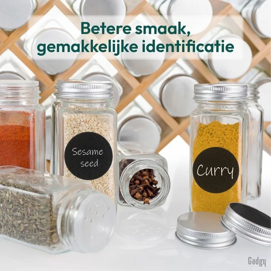Gadgy 24 Glazen Kruidenpotjes Set Met Deksel En Strooideksel - Kruidenstrooier - Incl. Labels Krijtstift Trechter En Borstel 6 Gadgy 24 Glazen Kruidenpotjes Set Met Deksel En Strooideksel - Kruidenstrooier - Incl. Labels Krijtstift Trechter En Borstel - Afbeelding 6