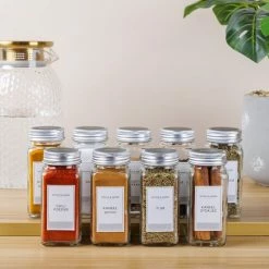 S.old 24 Glazen Kruidenpotjes Vierkant Met Deksel - Kruidenstrooier - Complete Set Met Strooideksels, Voorbedrukte Stickers En Trechter - Inhoud 120 Ml - 10,5 X 4,3 Cm -SolisVac Plus Shop 550x550 13