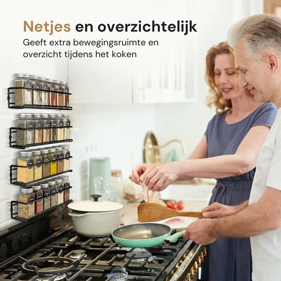 Comforder Kruidenrek Ophangbaar - Kruiden Organizer - 4 Kruidenrekken - Voor 24 Kruidenpotjes - Zwart 2 Comforder Kruidenrek Ophangbaar - Kruiden Organizer - 4 Kruidenrekken - Voor 24 Kruidenpotjes - Zwart - Afbeelding 2