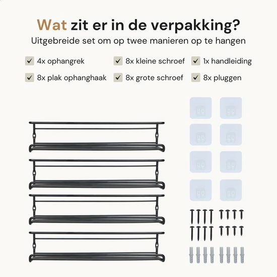 Comforder Kruidenrek Ophangbaar - Kruiden Organizer - 4 Kruidenrekken - Voor 24 Kruidenpotjes - Zwart 7 Comforder Kruidenrek Ophangbaar - Kruiden Organizer - 4 Kruidenrekken - Voor 24 Kruidenpotjes - Zwart - Afbeelding 7