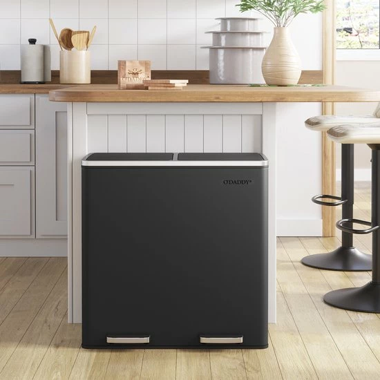 O'DADDY® Prullenbak Afvalscheiding - Vuilnisbak 60L (2x 30L) - 59 X 65 X 32 Cm - Zwart 4 O'DADDY® Prullenbak Afvalscheiding - Vuilnisbak 60L (2x 30L) - 59 X 65 X 32 Cm - Zwart - Afbeelding 4