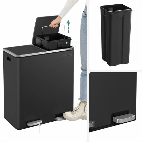 O'DADDY® Prullenbak Afvalscheiding - Vuilnisbak 60L (2x 30L) - 59 X 65 X 32 Cm - Zwart 7 O'DADDY® Prullenbak Afvalscheiding - Vuilnisbak 60L (2x 30L) - 59 X 65 X 32 Cm - Zwart - Afbeelding 7