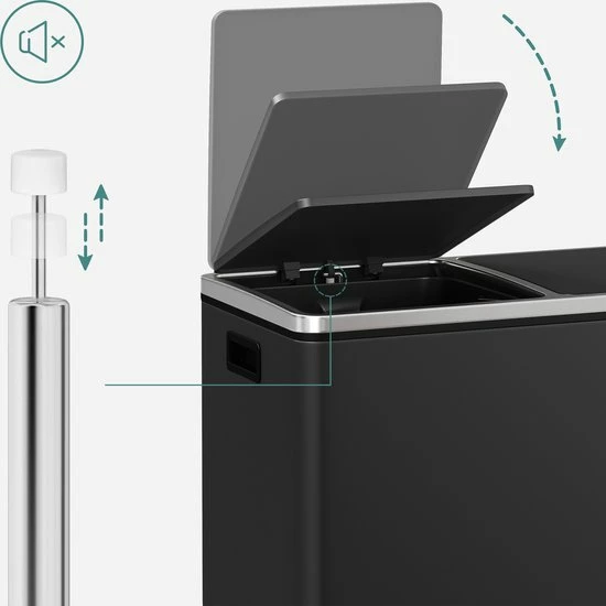 O'DADDY® Prullenbak Afvalscheiding - Vuilnisbak 60L (2x 30L) - 59 X 65 X 32 Cm - Zwart 9 O'DADDY® Prullenbak Afvalscheiding - Vuilnisbak 60L (2x 30L) - 59 X 65 X 32 Cm - Zwart - Afbeelding 9