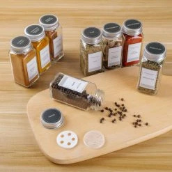 S.old 24 Glazen Kruidenpotjes Vierkant Met Deksel - Kruidenstrooier - Complete Set Met Strooideksels, Voorbedrukte Stickers En Trechter - Inhoud 120 Ml - 10,5 X 4,3 Cm -SolisVac Plus Shop 550x550 14