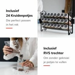 Deleca Kruidenrek Organizer Met 24 Kruidenpotjes - Vierkant - Strooideksel & Labels - Ophangbaar Of Staand - Industrieel / Zwart -SolisVac Plus Shop 550x550 1423
