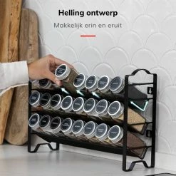 Deleca Kruidenrek Organizer Met 24 Kruidenpotjes - Vierkant - Strooideksel & Labels - Ophangbaar Of Staand - Industrieel / Zwart -SolisVac Plus Shop 550x550 1425
