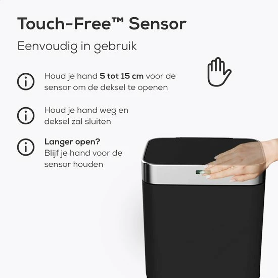 Loftey Sensor Prullenbak 60 Liter – Touch Free Afvalbak - Afvalemmer - Afvalscheiding 2x30L - Keuken - Zwart/RVS 2 Loftey Sensor Prullenbak 60 Liter – Touch Free Afvalbak - Afvalemmer - Afvalscheiding 2x30L - Keuken - Zwart/RVS - Afbeelding 2