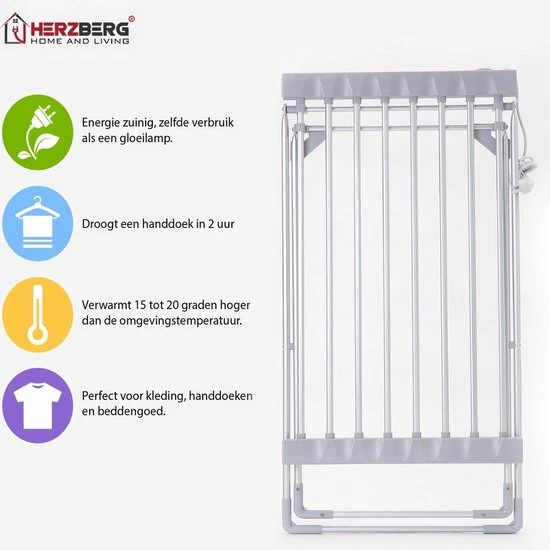 Herzberg: Elektrisch Droogrek Klein - Verwarmd Wasrek - Opvouwbaar - Snel Droog Wasrek 3 Herzberg: Elektrisch Droogrek Klein - Verwarmd Wasrek - Opvouwbaar - Snel Droog Wasrek - Afbeelding 3