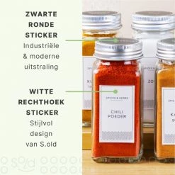 S.old 24 Glazen Kruidenpotjes Vierkant Met Deksel - Kruidenstrooier - Complete Set Met Strooideksels, Voorbedrukte Stickers En Trechter - Inhoud 120 Ml - 10,5 X 4,3 Cm -SolisVac Plus Shop 550x550 15