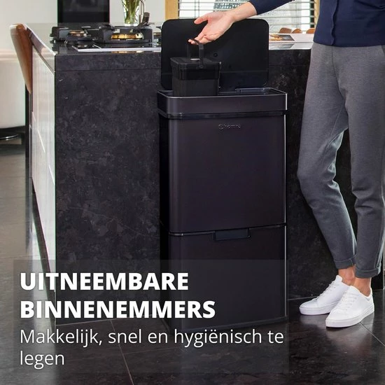 Homra Nexo Afvalscheiding Sensor Prullenbak Zwart 72 Liter - 3 Vakken - 2x12L+48L - Infrarood Sensor - Design Trio Afvalemmer - Afvalscheidingsprullenbak - Keuken Afvalemmer - Recycle Afvalbak - Hygiënisch - Kantoor Vuilbak - Elektrisch - Vuilnisbak 10 Homra Nexo Afvalscheiding Sensor Prullenbak Zwart 72 Liter - 3 Vakken - 2x12L+48L - Infrarood Sensor - Design Trio Afvalemmer - Afvalscheidingsprullenbak - Keuken Afvalemmer - Recycle Afvalbak - Hygiënisch - Kantoor Vuilbak - Elektrisch - Vuilnisbak - Afbeelding 10
