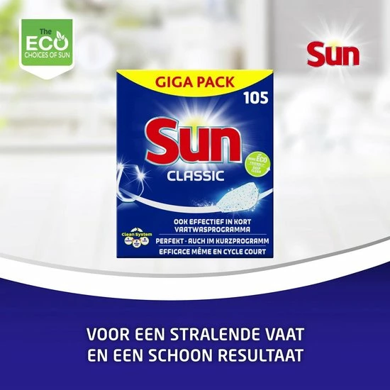 Sun Vaatwastabletten Classic - 105 Stuks - Voordeelverpakking 2 Sun Vaatwastabletten Classic - 105 Stuks - Voordeelverpakking - Afbeelding 2