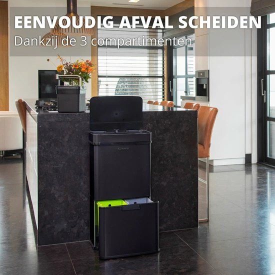 Homra Nexo Afvalscheiding Sensor Prullenbak Zwart 72 Liter - 3 Vakken - 2x12L+48L - Infrarood Sensor - Design Trio Afvalemmer - Afvalscheidingsprullenbak - Keuken Afvalemmer - Recycle Afvalbak - Hygiënisch - Kantoor Vuilbak - Elektrisch - Vuilnisbak 12 Homra Nexo Afvalscheiding Sensor Prullenbak Zwart 72 Liter - 3 Vakken - 2x12L+48L - Infrarood Sensor - Design Trio Afvalemmer - Afvalscheidingsprullenbak - Keuken Afvalemmer - Recycle Afvalbak - Hygiënisch - Kantoor Vuilbak - Elektrisch - Vuilnisbak - Afbeelding 12