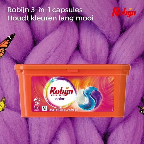 Robijn Color 3 In 1 Wascapsules - 3 X 29 Wasbeurten - Halfjaarbox 2 Robijn Color 3 In 1 Wascapsules - 3 X 29 Wasbeurten - Halfjaarbox - Afbeelding 2