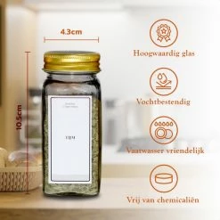 24 Glazen Kruidenpotjes Vierkant Met Deksel - Kruidenstrooier - Voorraadpotten - Keuken Organizer - Complete Set Met Strooideksels, Voorbedrukte & Blanco Stickers, Trechter En Stift - Inhoud 120 Ml - Goud 16 24 Glazen Kruidenpotjes Vierkant Met Deksel - Kruidenstrooier - Voorraadpotten - Keuken Organizer - Complete Set Met Strooideksels, Voorbedrukte & Blanco Stickers, Trechter En Stift - Inhoud 120 Ml - Goud -SolisVac Plus Shop 550x550 399