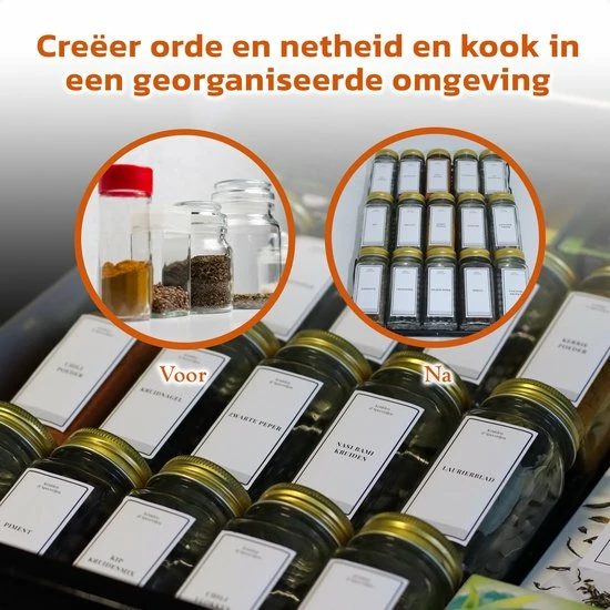 24 Glazen Kruidenpotjes Vierkant Met Deksel - Kruidenstrooier - Voorraadpotten - Keuken Organizer - Complete Set Met Strooideksels, Voorbedrukte & Blanco Stickers, Trechter En Stift - Inhoud 120 Ml - Goud 6 24 Glazen Kruidenpotjes Vierkant Met Deksel - Kruidenstrooier - Voorraadpotten - Keuken Organizer - Complete Set Met Strooideksels, Voorbedrukte & Blanco Stickers, Trechter En Stift - Inhoud 120 Ml - Goud - Afbeelding 6