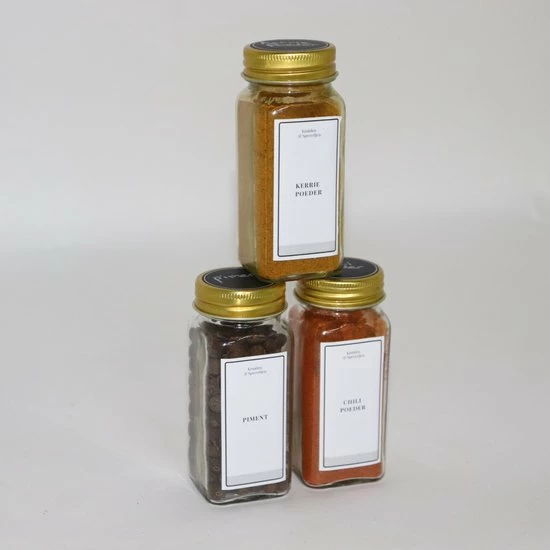 24 Glazen Kruidenpotjes Vierkant Met Deksel - Kruidenstrooier - Voorraadpotten - Keuken Organizer - Complete Set Met Strooideksels, Voorbedrukte & Blanco Stickers, Trechter En Stift - Inhoud 120 Ml - Goud 8 24 Glazen Kruidenpotjes Vierkant Met Deksel - Kruidenstrooier - Voorraadpotten - Keuken Organizer - Complete Set Met Strooideksels, Voorbedrukte & Blanco Stickers, Trechter En Stift - Inhoud 120 Ml - Goud - Afbeelding 8