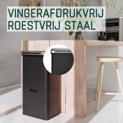 Prullenbak Met Sensor - 60 L - Zwart - Afvalscheiding Vuilbak StangVollby Halden - RVS - 4 Vakken - Automatisch Lucht Filter - 60 Liter (2×18L + 2×12L) - Automatische Soft Close Deksel Met Infrarood Sensor - 4 Vaks Afvalemmer - Bacterie Filter -SolisVac Plus Shop 550x550 468