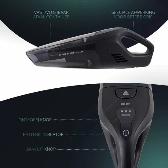 JAP Appliances JAP Tornado S3 - Alles In één Kruimelzuiger - Vast En Vloeibaar - 5 Kopstukken Auto Huis - Snoerloos - Met Ophanging - 22,2V 8 JAP Appliances JAP Tornado S3 - Alles In één Kruimelzuiger - Vast En Vloeibaar - 5 Kopstukken Auto Huis - Snoerloos - Met Ophanging - 22,2V - Afbeelding 8