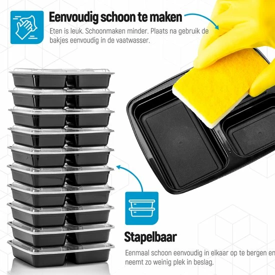 Meal Prep Bakjes - 10 Stuks - 3 Compartimenten - Lunchbox - Diepvriesbakjes - Vershoudbakjes - Plastic Bakjes Met Deksel - Magnetron Bakjes Met Deksel - Meal Prep - Vershouddoos - 1L - BPA Vrij – Fitcrafters 8 Meal Prep Bakjes - 10 Stuks - 3 Compartimenten - Lunchbox - Diepvriesbakjes - Vershoudbakjes - Plastic Bakjes Met Deksel - Magnetron Bakjes Met Deksel - Meal Prep - Vershouddoos - 1L - BPA Vrij – Fitcrafters - Afbeelding 8