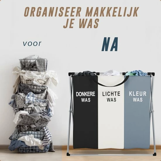 Landys Wasmand 3 Vakken - Opvouwbare Wassorteerder Met NL Opdruk - Aluminium Frame - 90L 8 Landys Wasmand 3 Vakken - Opvouwbare Wassorteerder Met NL Opdruk - Aluminium Frame - 90L - Afbeelding 8