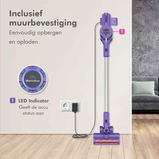 Motionflow Steelstofzuiger Draadloos Zonder Zak - 6 Delige Set - 200 Watt - Uitwasbaar Filter - Ophangsysteem 5 Motionflow Steelstofzuiger Draadloos Zonder Zak - 6 Delige Set - 200 Watt - Uitwasbaar Filter - Ophangsysteem - Afbeelding 5