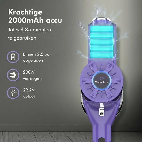 Motionflow Steelstofzuiger Draadloos Zonder Zak - 6 Delige Set - 200 Watt - Uitwasbaar Filter - Ophangsysteem 7 Motionflow Steelstofzuiger Draadloos Zonder Zak - 6 Delige Set - 200 Watt - Uitwasbaar Filter - Ophangsysteem - Afbeelding 7
