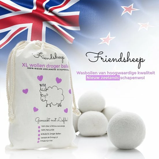 Friendsheep Nieuw Zeelands Herbruikbare Wollen Drogerballen - Wasbollen - Schaapswol -Duurzame Wasballen - 6 Stuks 10 Friendsheep Nieuw Zeelands Herbruikbare Wollen Drogerballen - Wasbollen - Schaapswol -Duurzame Wasballen - 6 Stuks - Afbeelding 10